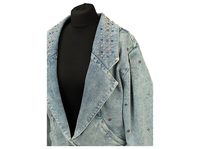 Isabel Marant Jeansjacke blau Baumwolle mit Perlen - Ansicht 4