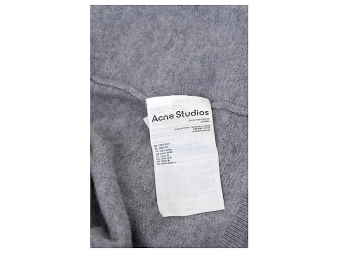 Autre Marque ACNE STUDIOS grauer Wollstrick-Cardigan mit Face Patch - Ansicht 4