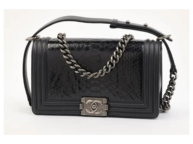 Chanel Boy Medium Python und Lammleder Schultertasche Marineblau - Ansicht 2
