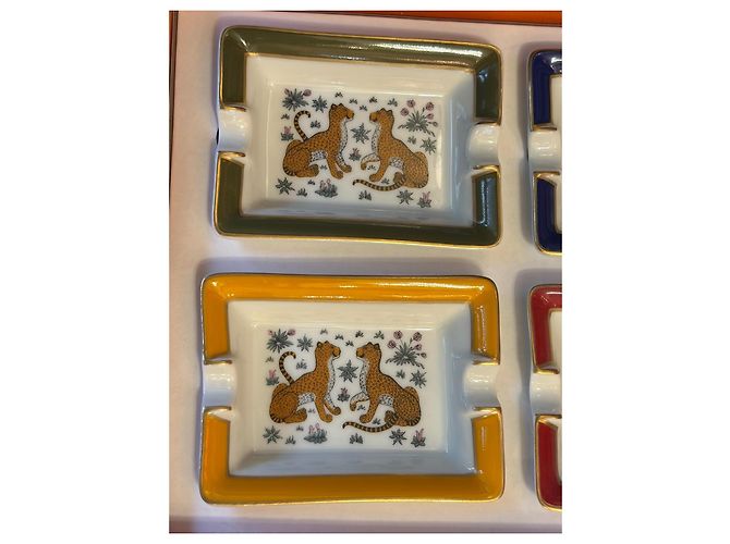 Hermès Set di 4 Mini Posacenere Leopardo in porcellana Multicolore - vista 5