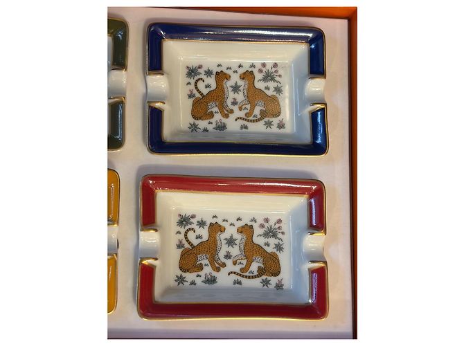 Hermès Set di 4 Mini Posacenere Leopardo in porcellana Multicolore - vista 6