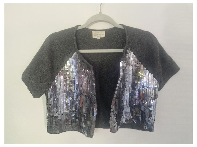Eric Bompard Grauer Cardigan aus Kaschmir und Seide mit Pailletten - Ansicht 4