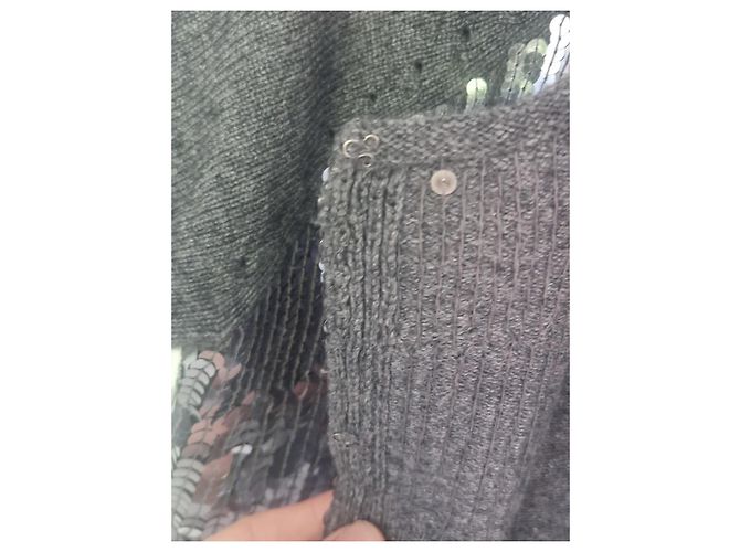 Eric Bompard Grauer Cardigan aus Kaschmir und Seide mit Pailletten - Ansicht 5