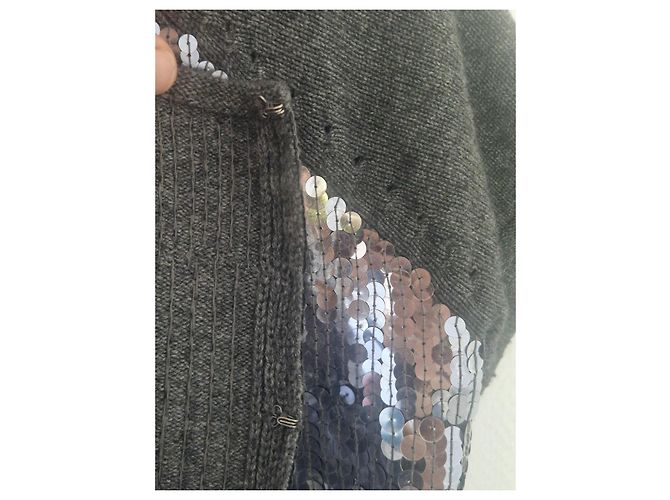 Eric Bompard Grauer Cardigan aus Kaschmir und Seide mit Pailletten - Ansicht 6