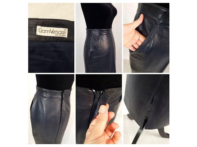 Lederkleid von Gianni Versace aus den 80ern Schwarz - Ansicht 12