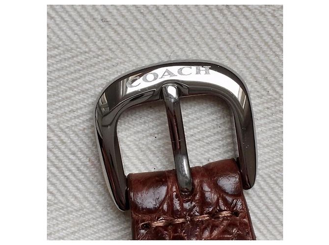 Reloj Coach Esfera Rectangular Beige Números Dorados Correa de Cocodrilo Marrón - vista 12