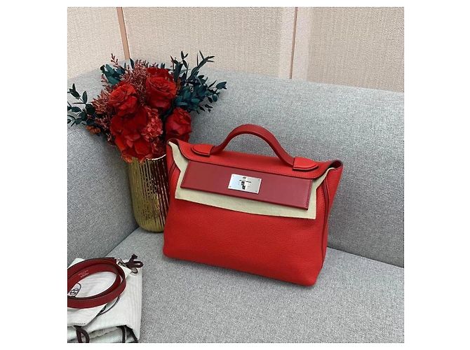 Borsa a mano Hermès Lovecraft 2424 in pelle rossa Rosso - vista 3