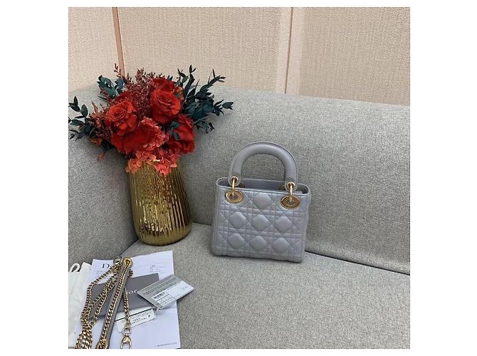 Borsa Dior Triple Gem in pelle di agnello grigio opaco - vista 2