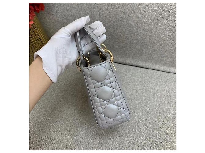Borsa Dior Triple Gem in pelle di agnello grigio opaco - vista 3
