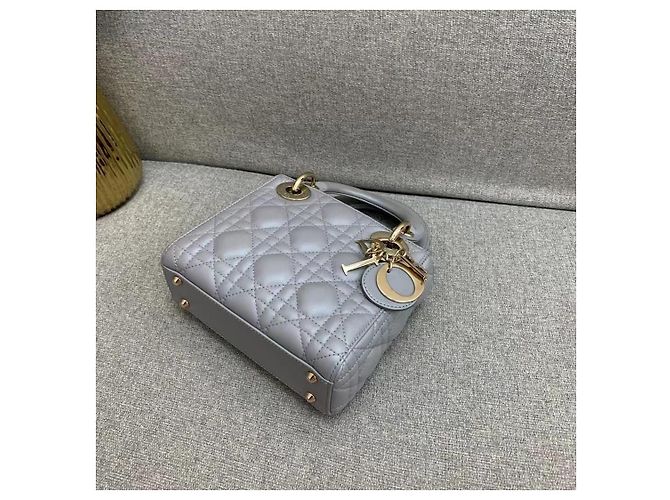 Borsa Dior Triple Gem in pelle di agnello grigio opaco - vista 5