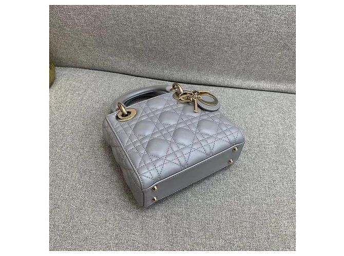 Borsa Dior Triple Gem in pelle di agnello grigio opaco - vista 7