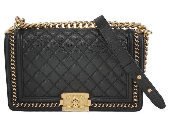 Borsa Chanel Leboy Medium in pelle lychee nera Nero - vista 3