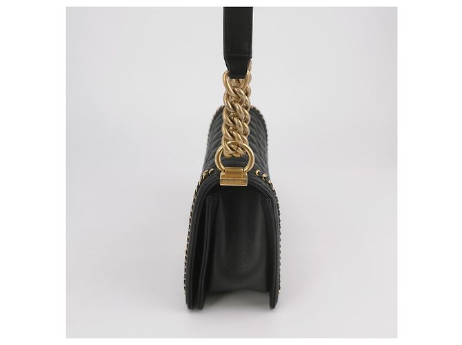 Borsa Chanel Leboy Medium in pelle lychee nera Nero - vista 4