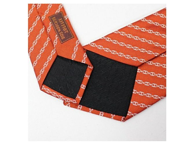 Cravatta Hermès Chaine d'Ancre in seta arancione - vista 4