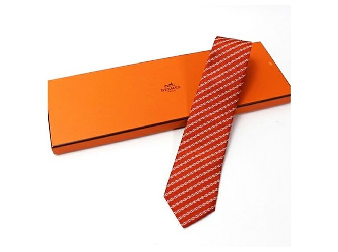 Cravatta Hermès Chaine d'Ancre in seta arancione - vista 7