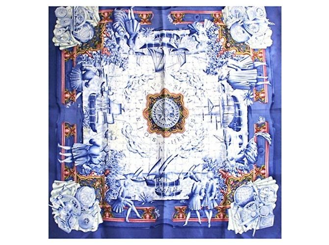 Hermès Carré 90 Schal Weiß Marineblau - Ansicht 2