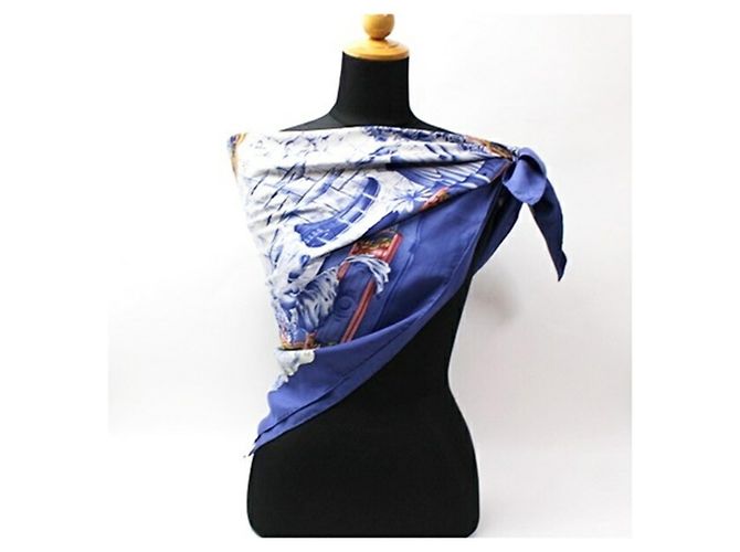 Hermès Carré 90 Schal Weiß Marineblau - Ansicht 3