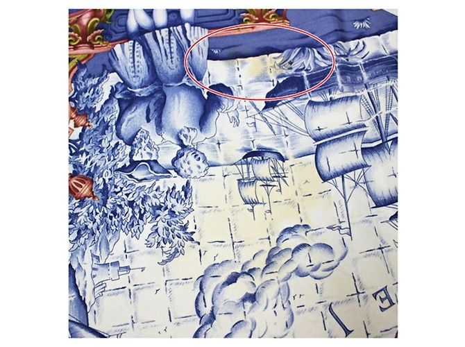 Hermès Carré 90 Schal Weiß Marineblau - Ansicht 6