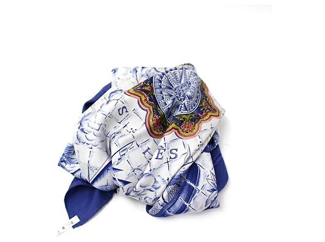 Hermès Carré 90 Schal Weiß Marineblau - Ansicht 7