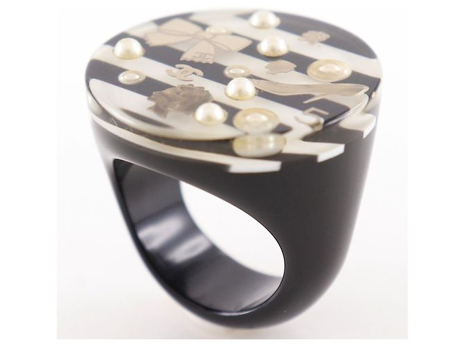 Anello Bordo CHANEL Nero Bianco - vista 3