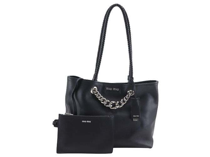 Borsa Tote in Pelle Nera Miu Miu con Catena Nero - vista 15
