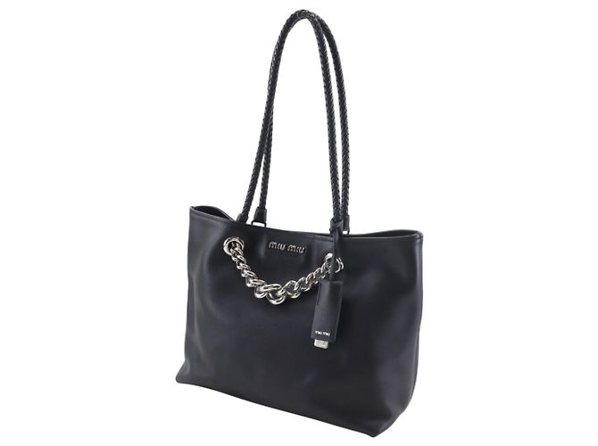 Borsa Tote in Pelle Nera Miu Miu con Catena Nero - vista 2
