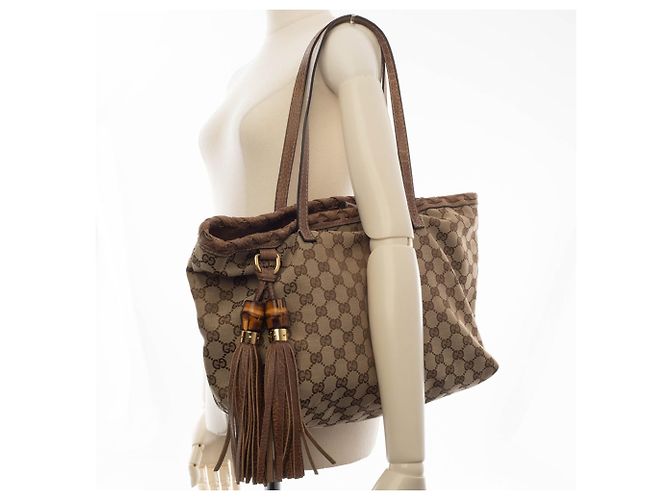 Bamboo Gucci Beiger Brauner GG Canvas Tote Bag - Ansicht 11