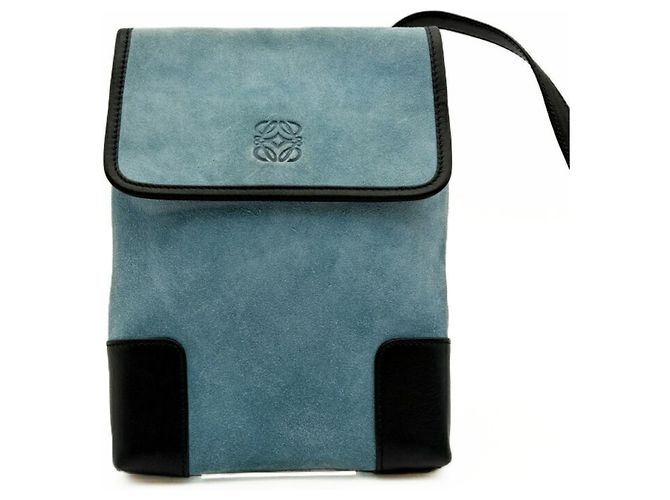 Borsa a spalla in suede blu Loewe - vista 2