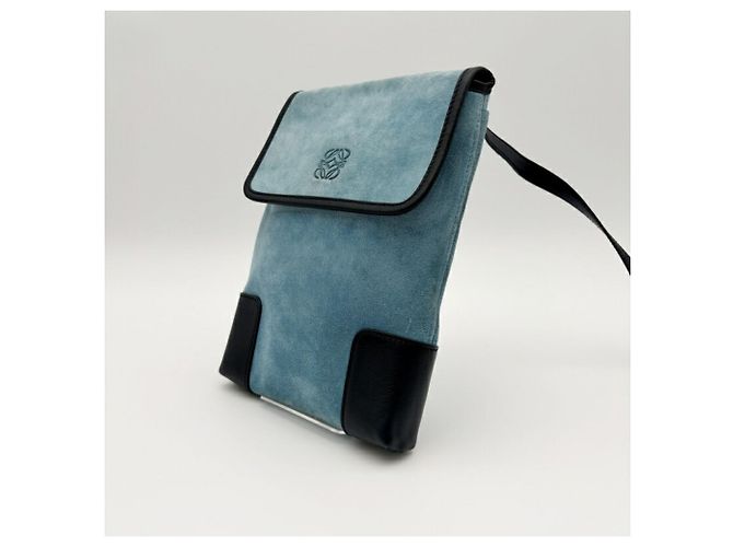 Borsa a spalla in suede blu Loewe - vista 4