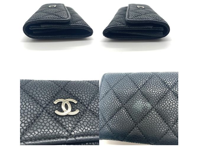 Tarjetero de piel de ternera granulada negra Chanel Negro - vista 3