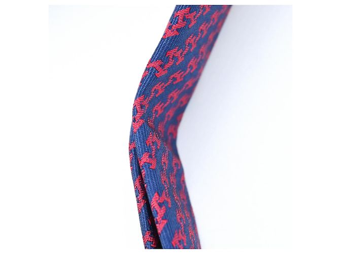 Cravatta in seta Hermès in blu navy e rosso - vista 11