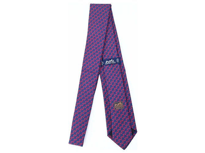 Cravatta in seta Hermès in blu navy e rosso - vista 3