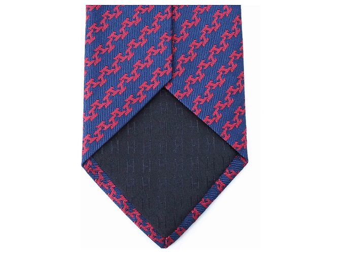 Cravatta in seta Hermès in blu navy e rosso - vista 5