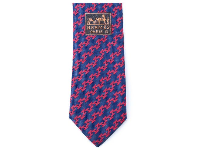 Cravatta in seta Hermès in blu navy e rosso - vista 6