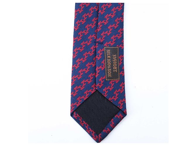 Cravatta in seta Hermès in blu navy e rosso - vista 7