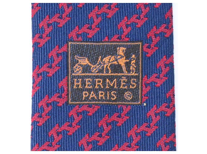 Cravatta in seta Hermès in blu navy e rosso - vista 8