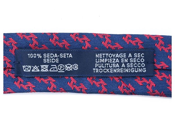Cravatta in seta Hermès in blu navy e rosso - vista 9