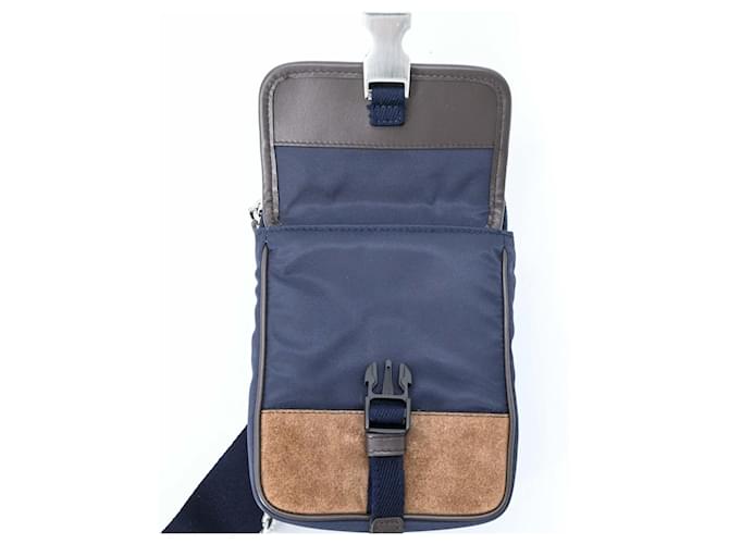 Borsa a Spalla in Camoscio e Nylon Prada Marrone Blu navy - vista 12