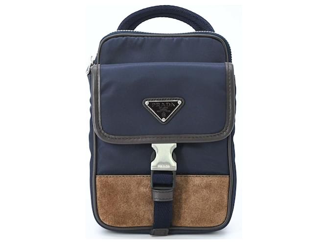 Borsa a Spalla in Camoscio e Nylon Prada Marrone Blu navy - vista 2