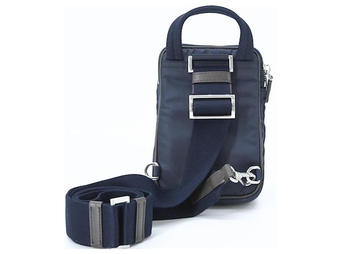 Borsa a Spalla in Camoscio e Nylon Prada Marrone Blu navy - vista 3