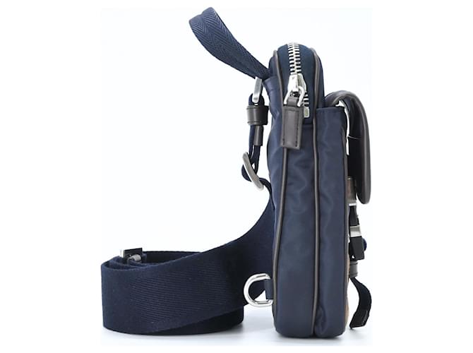 Borsa a Spalla in Camoscio e Nylon Prada Marrone Blu navy - vista 4