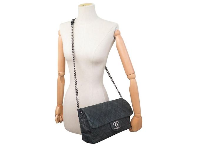 BORSA CHANEL JUMBO A FLAP SINGOLO LOGO CC RUTHENIUM BORSA CON CATENA CC Grigio antracite - vista 7