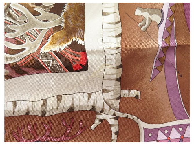 Aline Hermès BUFANDA HERMES LA VIDA DEL GRAN NORTE A. HONORE BUFANDA DE SEDA 90 CM Castaño - vista 11
