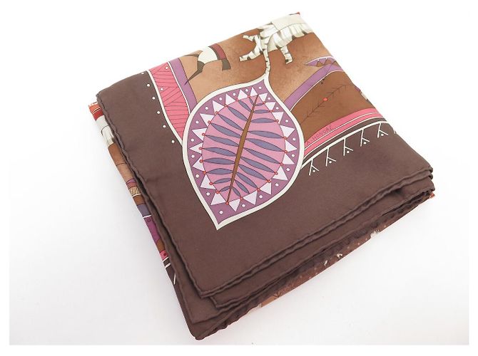 Aline Hermès BUFANDA HERMES LA VIDA DEL GRAN NORTE A. HONORE BUFANDA DE SEDA 90 CM Castaño - vista 13