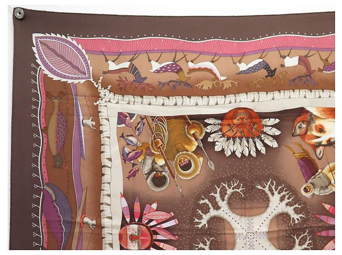 Aline Hermès BUFANDA HERMES LA VIDA DEL GRAN NORTE A. HONORE BUFANDA DE SEDA 90 CM Castaño - vista 2
