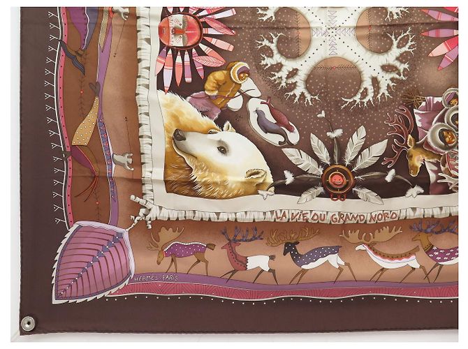 Aline Hermès BUFANDA HERMES LA VIDA DEL GRAN NORTE A. HONORE BUFANDA DE SEDA 90 CM Castaño - vista 5