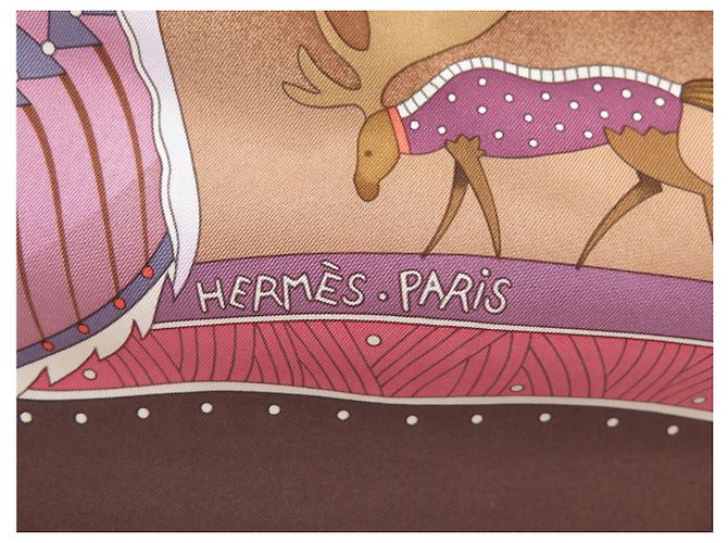 Aline Hermès BUFANDA HERMES LA VIDA DEL GRAN NORTE A. HONORE BUFANDA DE SEDA 90 CM Castaño - vista 7