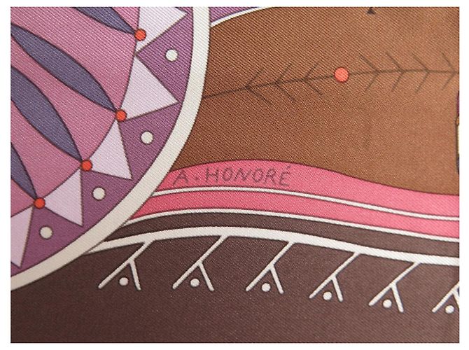 Aline Hermès BUFANDA HERMES LA VIDA DEL GRAN NORTE A. HONORE BUFANDA DE SEDA 90 CM Castaño - vista 8