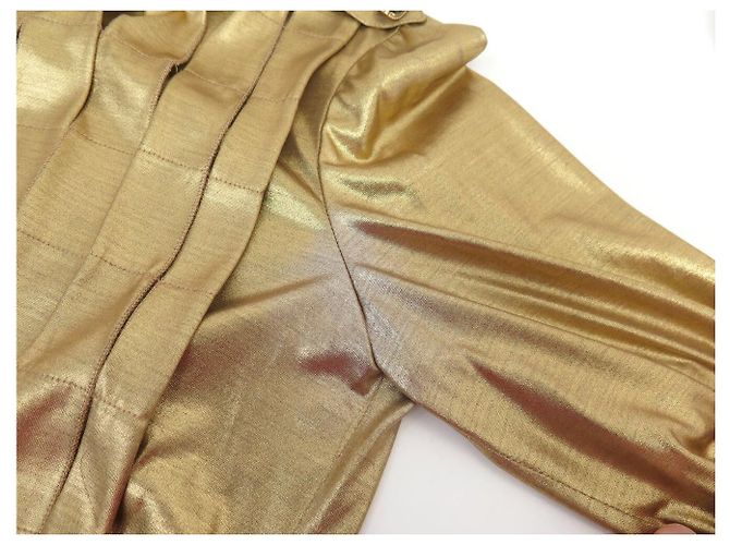 CAMICIA VINTAGE CHANEL P41511 BOTTONI CABOCHON GRIPOIX M 38 SETA TOP D'oro - vista 12