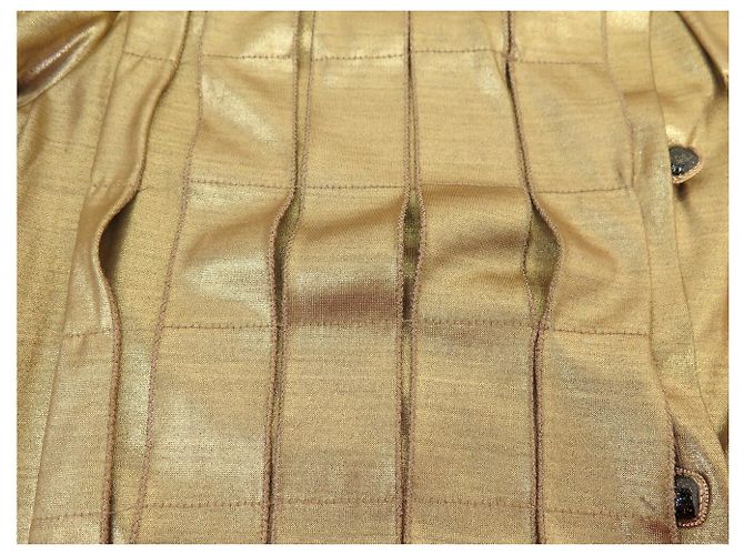 CAMICIA VINTAGE CHANEL P41511 BOTTONI CABOCHON GRIPOIX M 38 SETA TOP D'oro - vista 13